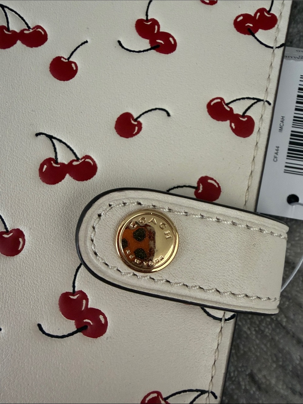 Coach Cherry Print Leather Notebook- Cream with Red Cherries - Picture 3 of 4
